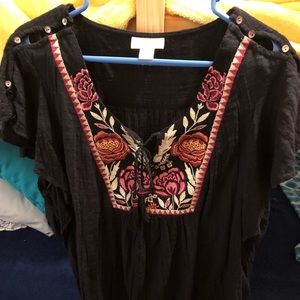 3/4,sleeve black peasant top